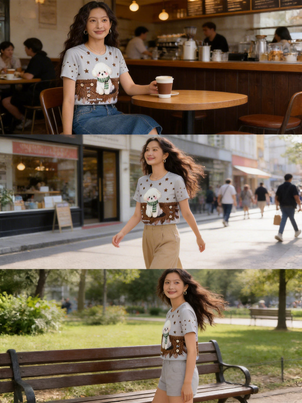 ビションフリーゼ T シャツ | Women's Bichon Frise Tee, Casual Track Pants, Easy Daily Outfit Singapore | デイリーカジュアル T シャツ