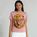 ピンクボホ T シャツ | Women's Pink Boho Lion Sunflower Graphic T-Shirt, Sweet Casual Summer Top Singapore | ボホ風夏カジュアルトップス