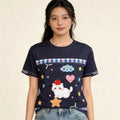 キュートキャット | Women's Navy Cute Cat Star Graphic T-Shirt, Sweet Casual Top Singapore | キュートカジュアル T シャツ