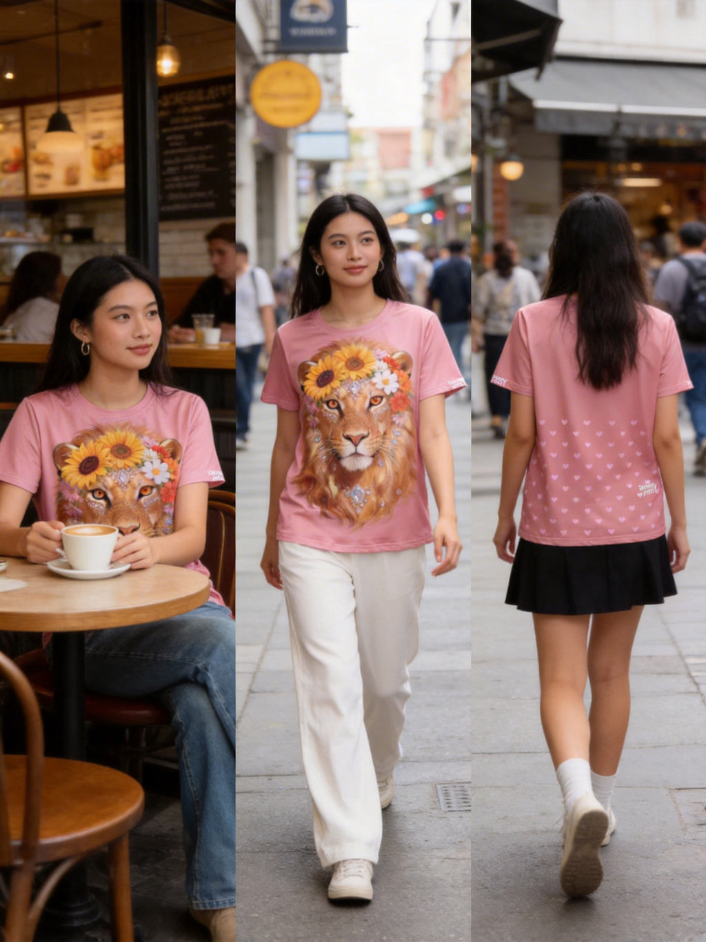 Women's Boho Lion Sunflower Art Graphic Tee, Quick Dry Summer Top Singapore