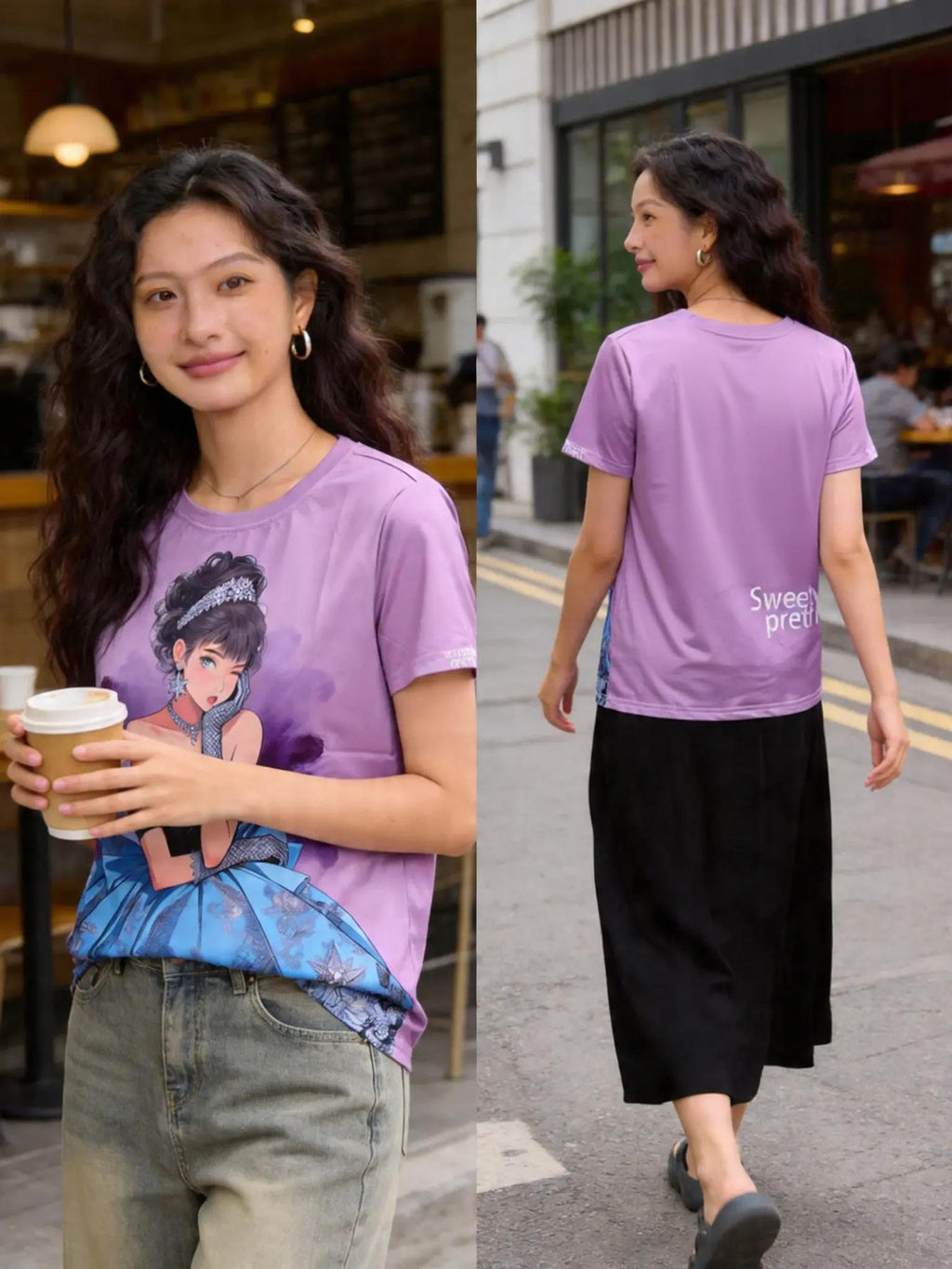 ガール T シャツ | Purple Girl Tee Casual Street Shopping Outfit Singapore | パープルカジュアル T シャツ