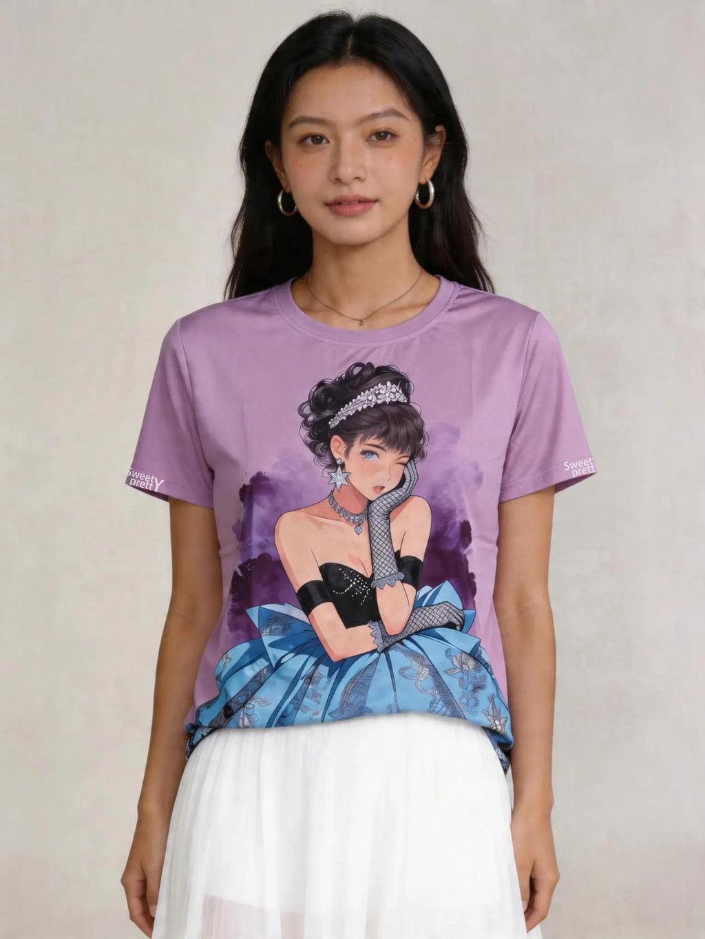 ガールコーデ | Women's Purple Girl Tee With A-line Skirt, Sweet Casual Outfit Singapore | スイートカジュアル T シャツ