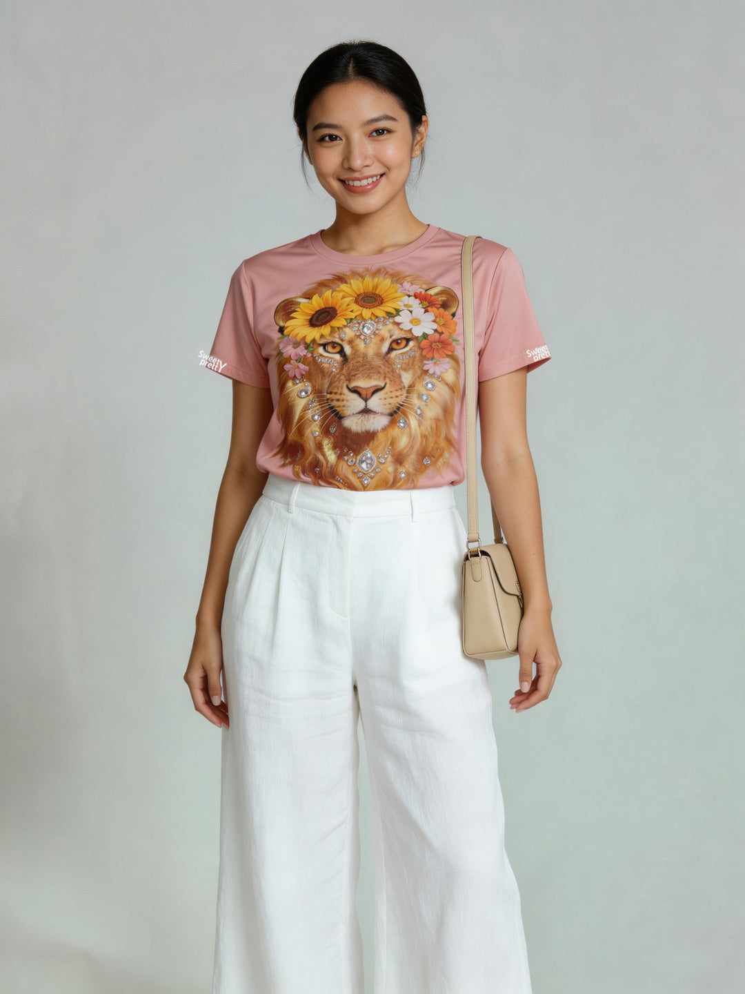 Women's Boho Lion Sunflower Art Graphic Tee, Quick Dry Summer Top Singapore